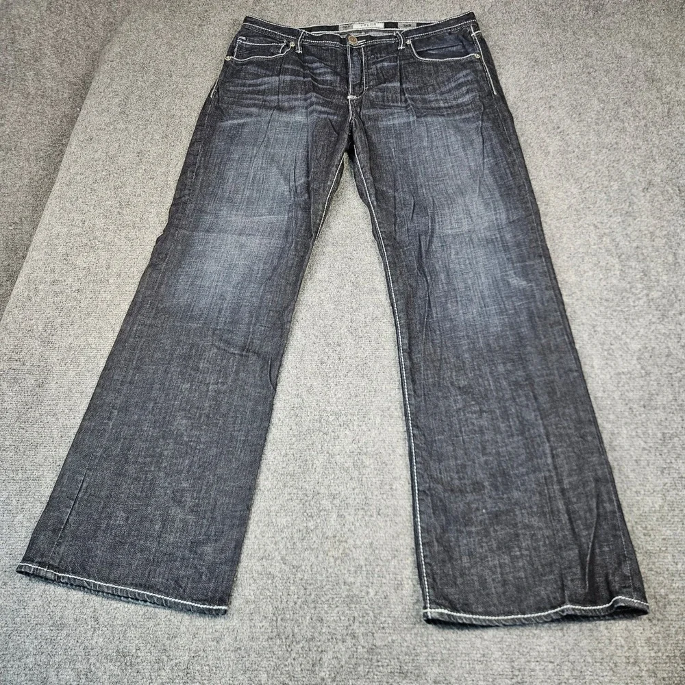 BKE Tyler Relaxed Straight Dark Wash Jeans Mens 38R Thick Stitch Whiskered Denim
